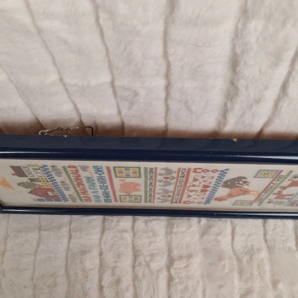 Vintage Old MacDonald Had a Farm Framed Cross Stitch Sampler Folk Art Wall READ